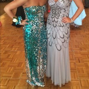 1 HOUR SALE Turquoise/Silver Sequins Prom Dress